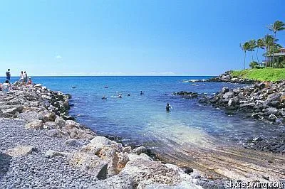 Divers entering ocean from shore on Kauai south side
