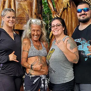 Tourists visiting various scenic stops around an island