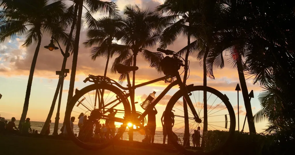 Cyclist enjoying scenic coastal views on private island bike tour