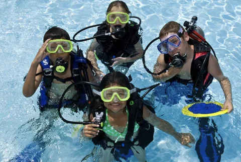 Diver preparing for a thrilling black water night dive
