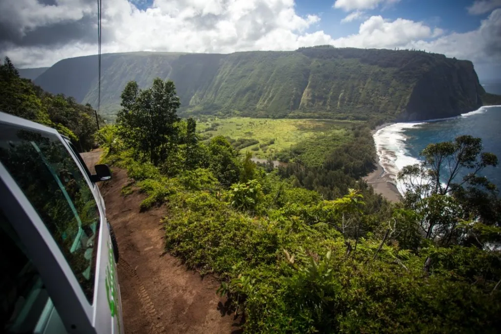 Tourist exploring island circle by vehicle
