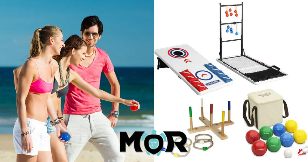 Family playing beach games on sandy shore