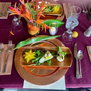 Guests enjoying fresh farm to table meals outdoors