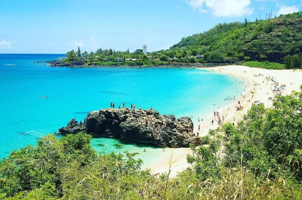 Scenic view of North Shore with Waimea Waterfall