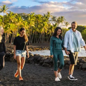 Tour group exploring volcanic landscapes on Big Island