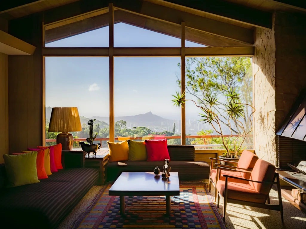 Tourists enjoying scenic island views from bus