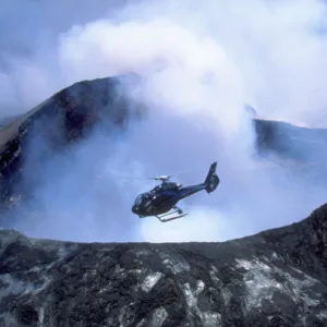Helicopter flying over Big Island volcano landscape tour