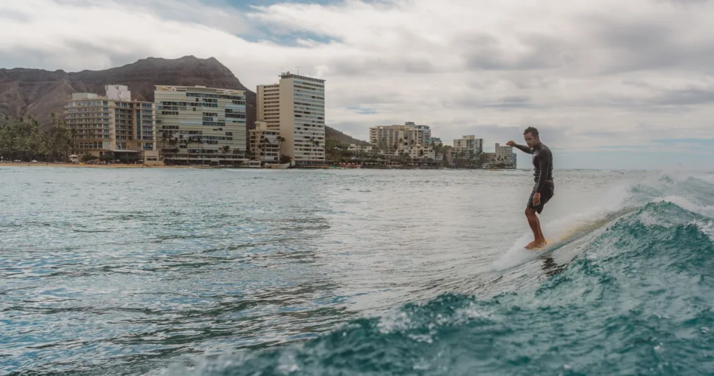Professional surf lessons with Kai Sallas on pristine beach