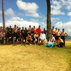 Scuba divers preparing for club event in Oahu waters
