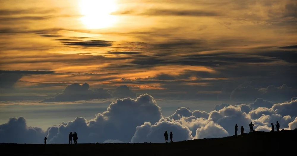 Spectacular Haleakala sunset viewed from mountain summit