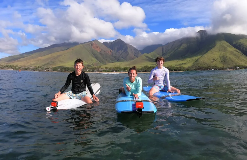 Group enjoying private surf lesson in Lahaina Maui