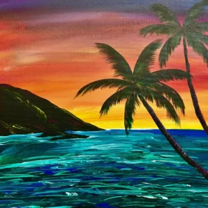 People painting together at an island art party