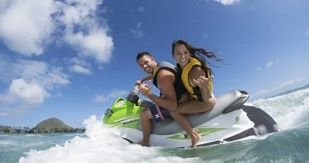 Jet ski adventure exploring Maunalua Bay waters and coastline
