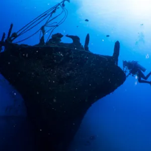 Guided scuba diving exploring deep and shallow reefs