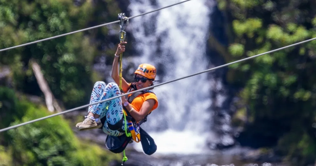 Zip line adventure through lush botanical gardens