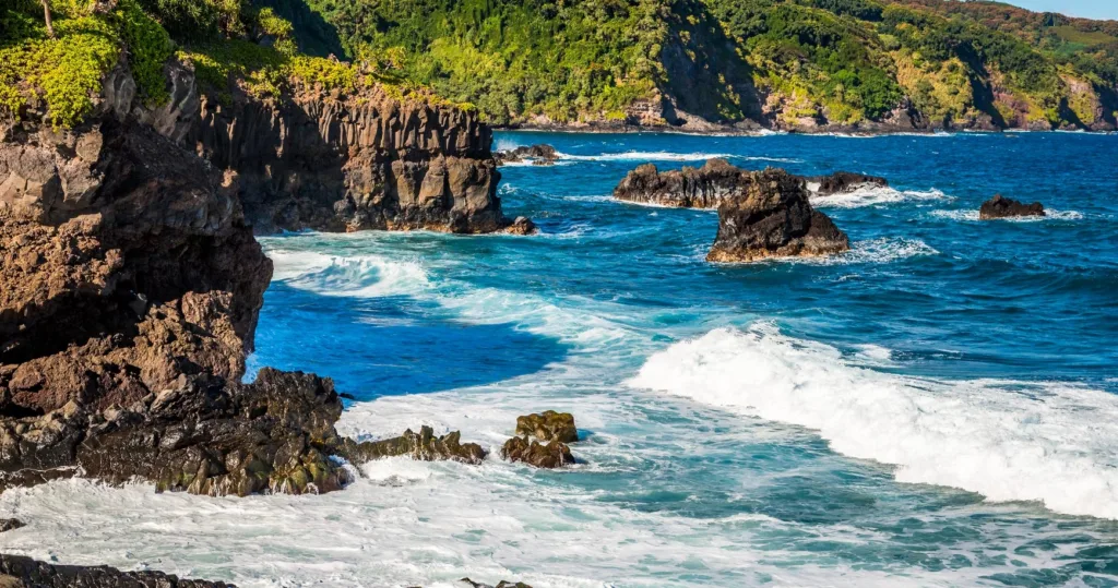Winding coastal road with lush vegetation on Maui