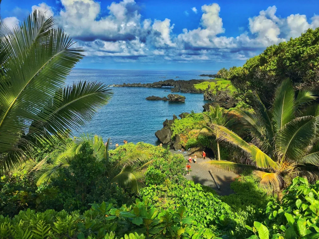 Scenic coastal drive along the Road to Hana in Maui