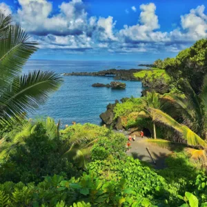 Scenic coastal drive along the Road to Hana in Maui