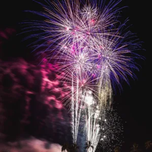 Bright fireworks lighting up Waikiki sky