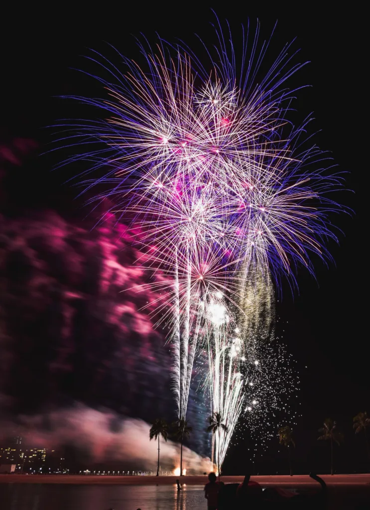 Bright fireworks lighting up Waikiki sky