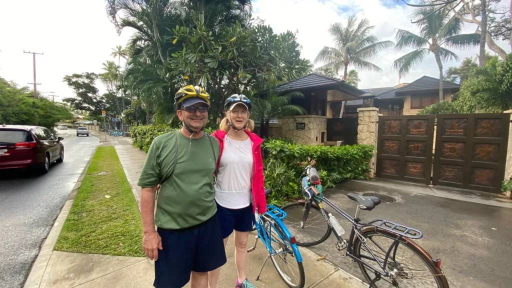 Group enjoying a scenic bike ride around the island