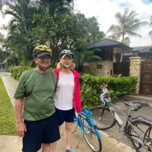 Group enjoying a scenic bike ride around the island