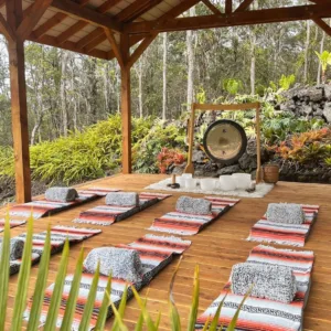 Calm meditation session during island sound bath journey