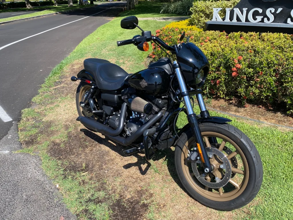 2017 Harley Davidson Dyna S motorcycle parked by the coast