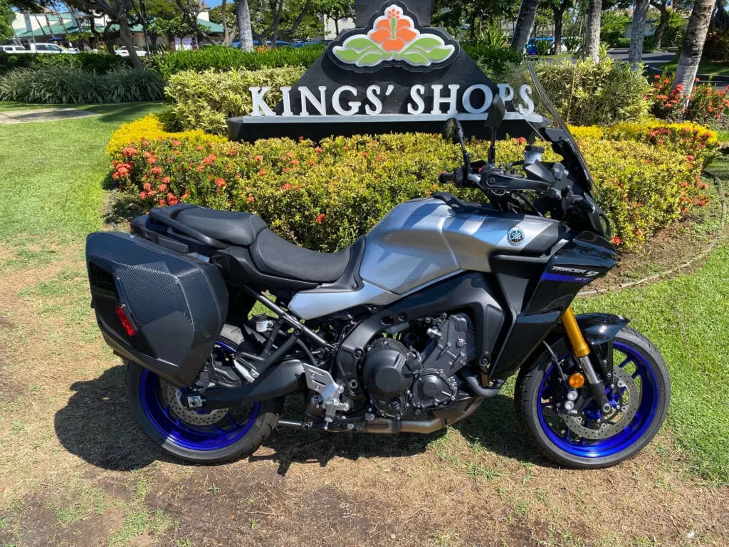 2022 Yamaha Tracer GT900 motorcycle on winding island highway