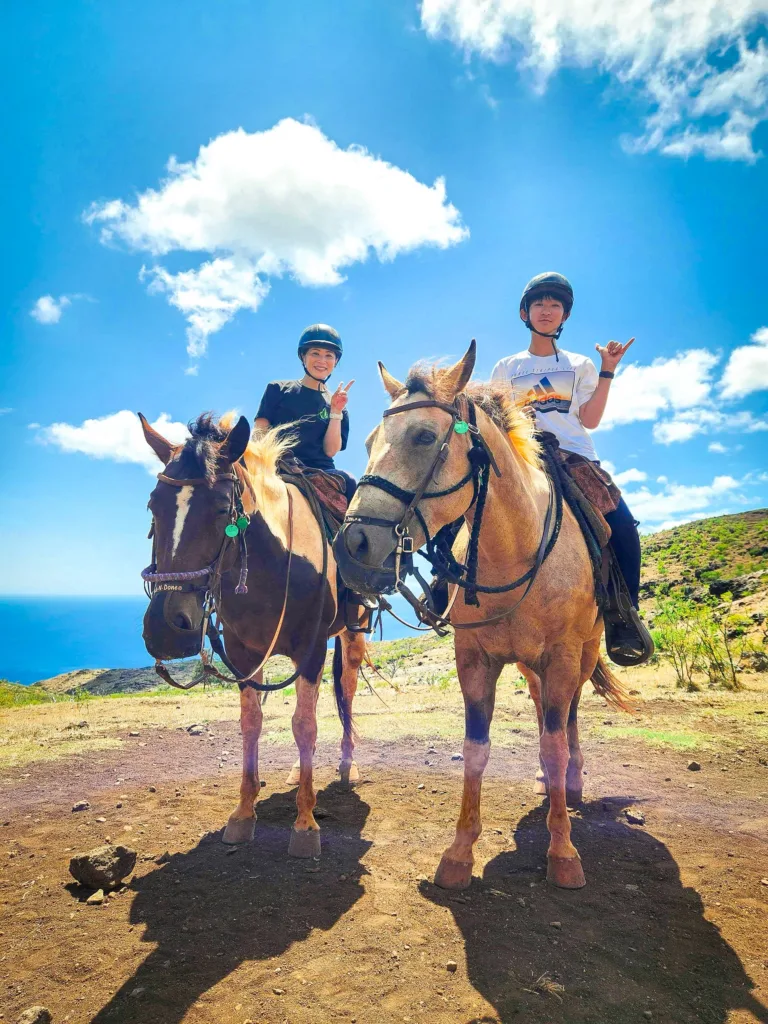Horseback riding tour with mountain views and sunshine