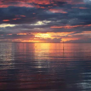 Kayaking along the coast at sunset on calm waters