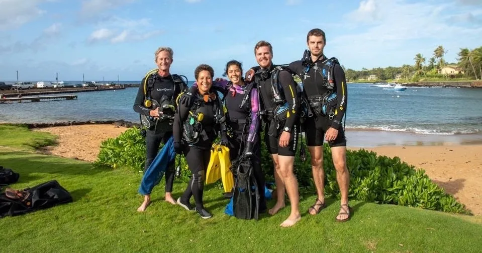 Shore dive site at Koloa Landing with two tanks
