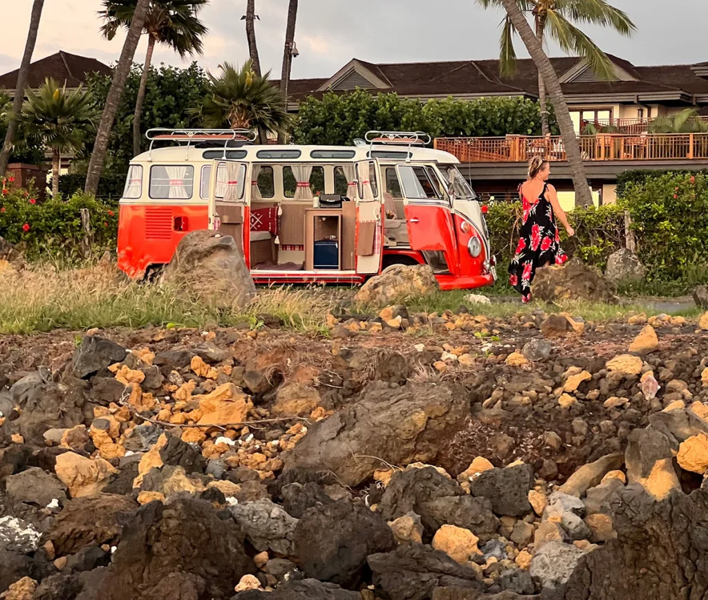 Vintage VW cruising along Maui's scenic coastline