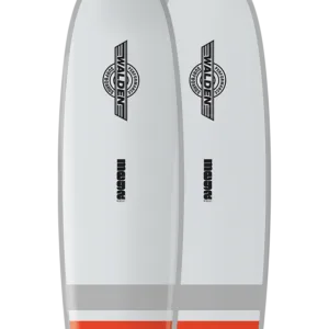 Two day rental surfboard parked on sandy beach at sunset