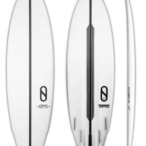 One week surfboard rental positioned on beach with sunset backdrop