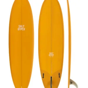 Three week surfboard rental placed on beach with vibrant sunset colors