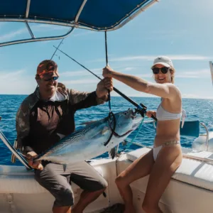 Fishing charter boat heading out for deep sea fishing
