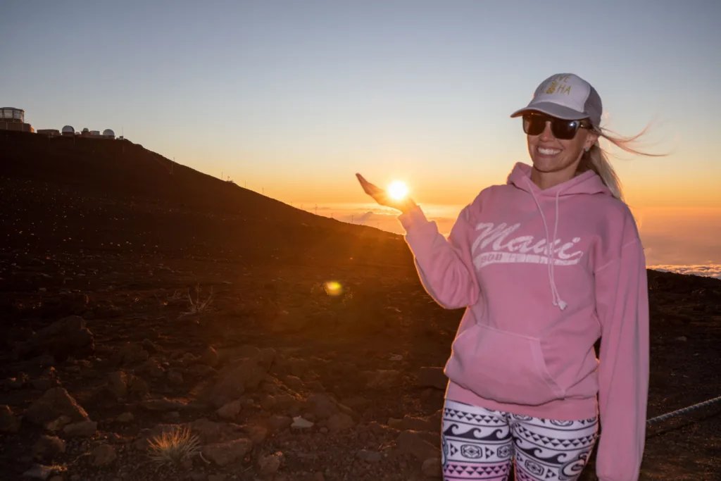 Sunset hiking adventure at Haleakala Summit with stunning views