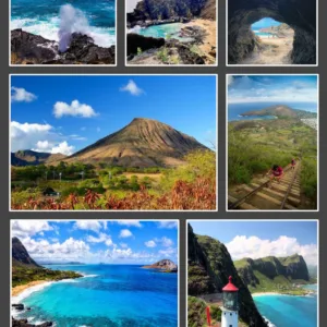 Hikers pausing at a lookout with ocean views
