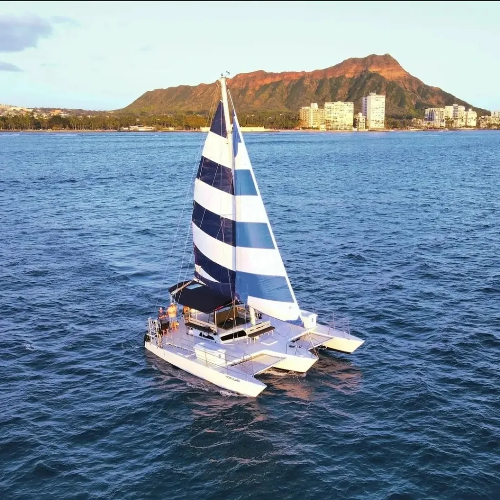 Private boat charter cruising along island coastline