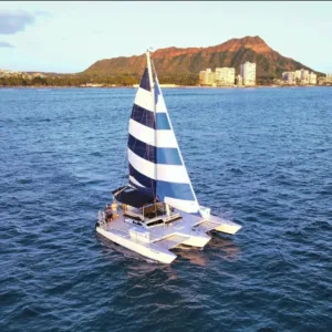 Private boat charter cruising along island coastline