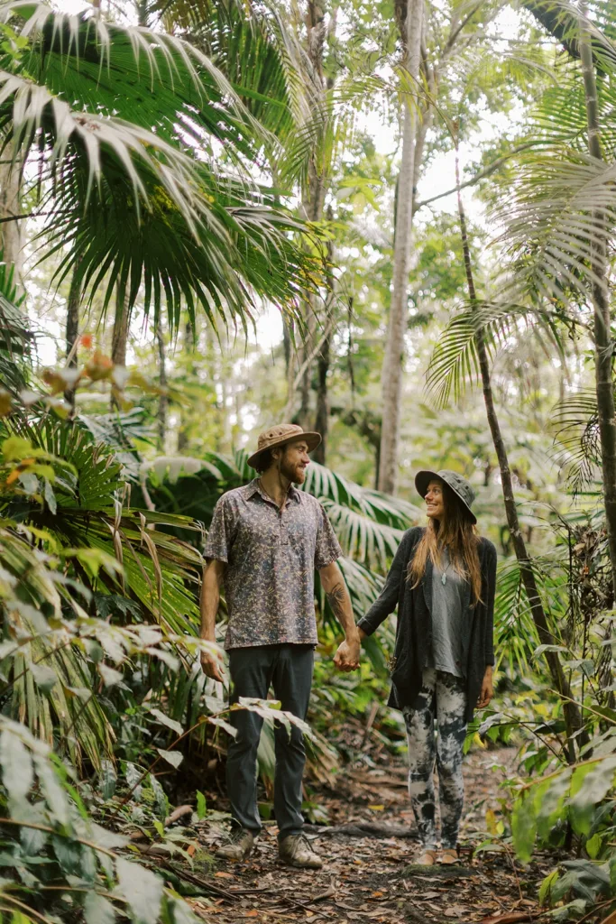 Visitors walking the Pantropical Trail through a dense cloud forest