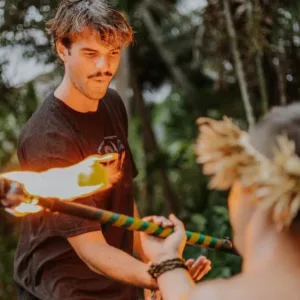 Participants learning fireknife skills during hands-on experience