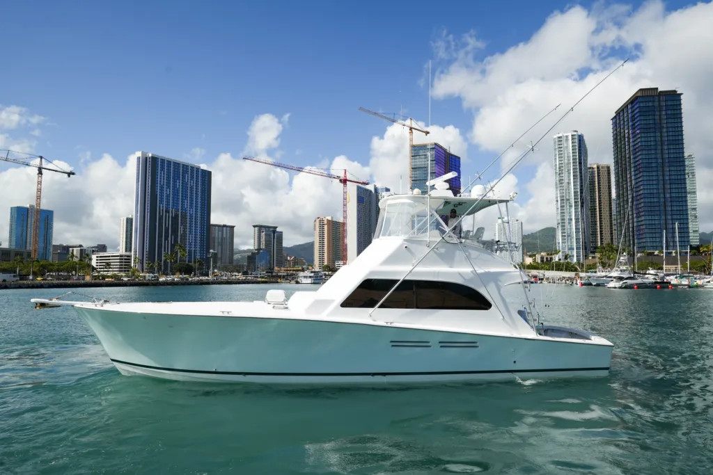 Sportfishing boat with anglers searching for big catch