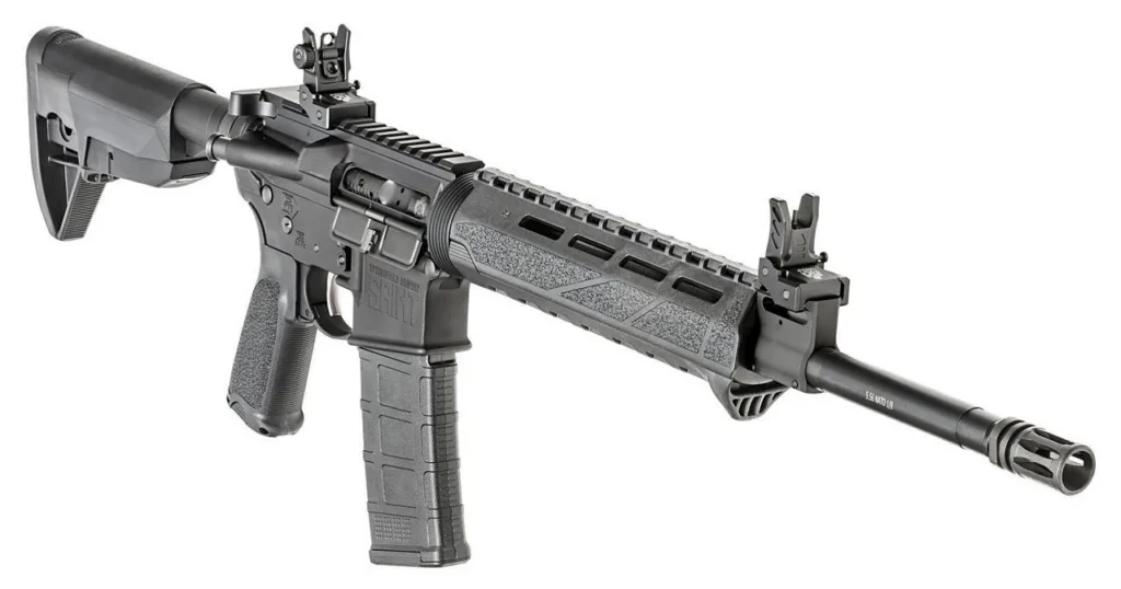 Five guns neatly arranged in a protective case