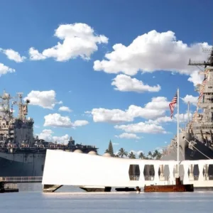 Tourists visiting historic Pearl Harbor memorial