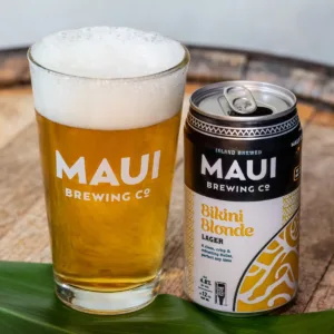 Visitors touring Maui brewery sampling freshly brewed beers