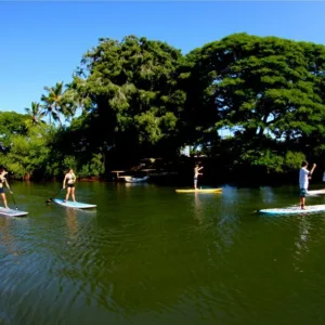 All day stand up paddle board rental setup on beach
