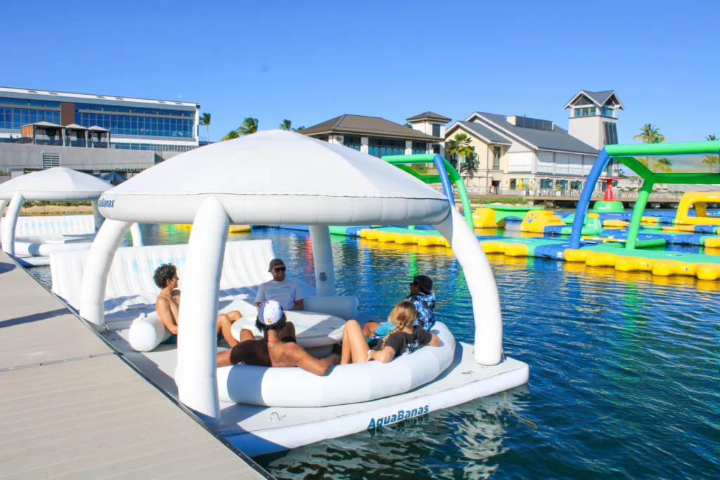 Relax on floating cabanas at Wai Kai Lagoon's AquaBanas