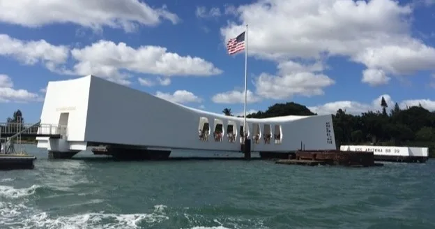 Visitors exploring the USS Arizona Memorial at Pearl Harbor